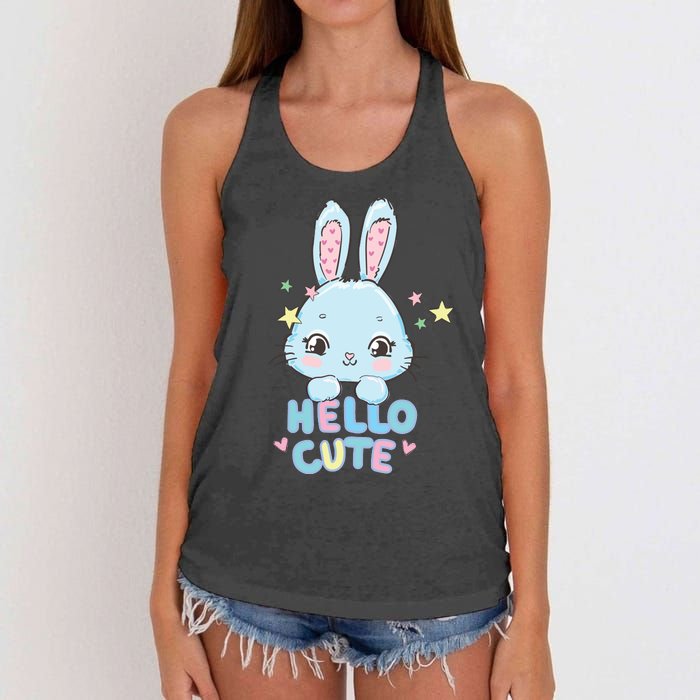 Hello Cute Bunny Blue Pink Girly Rabbit Childrens Women's Knotted Racerback Tank