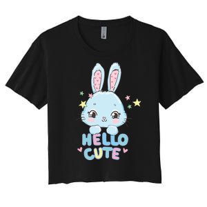 Hello Cute Bunny Blue Pink Girly Rabbit Childrens Women's Crop Top Tee