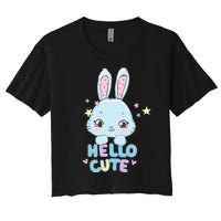 Hello Cute Bunny Blue Pink Girly Rabbit Childrens Women's Crop Top Tee