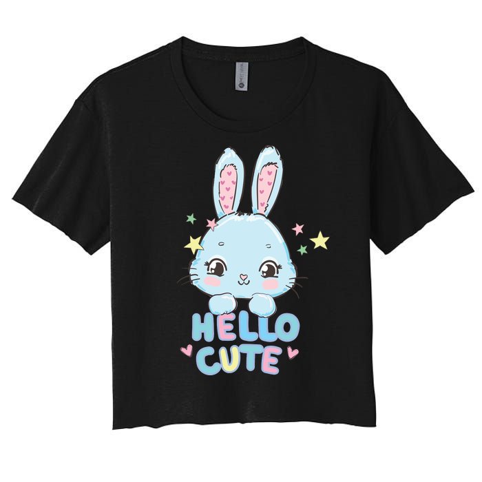 Hello Cute Bunny Blue Pink Girly Rabbit Childrens Women's Crop Top Tee