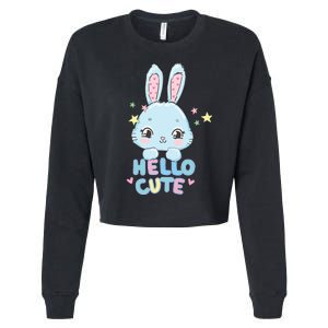 Hello Cute Bunny Blue Pink Girly Rabbit Childrens Cropped Pullover Crew