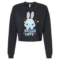 Hello Cute Bunny Blue Pink Girly Rabbit Childrens Cropped Pullover Crew