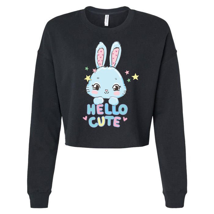 Hello Cute Bunny Blue Pink Girly Rabbit Childrens Cropped Pullover Crew