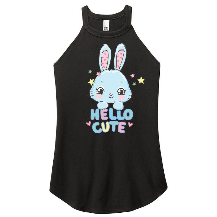 Hello Cute Bunny Blue Pink Girly Rabbit Childrens Women's Perfect Tri Rocker Tank