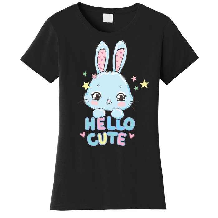 Hello Cute Bunny Blue Pink Girly Rabbit Childrens Women's T-Shirt