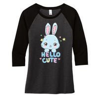 Hello Cute Bunny Blue Pink Girly Rabbit Childrens Women's Tri-Blend 3/4-Sleeve Raglan Shirt