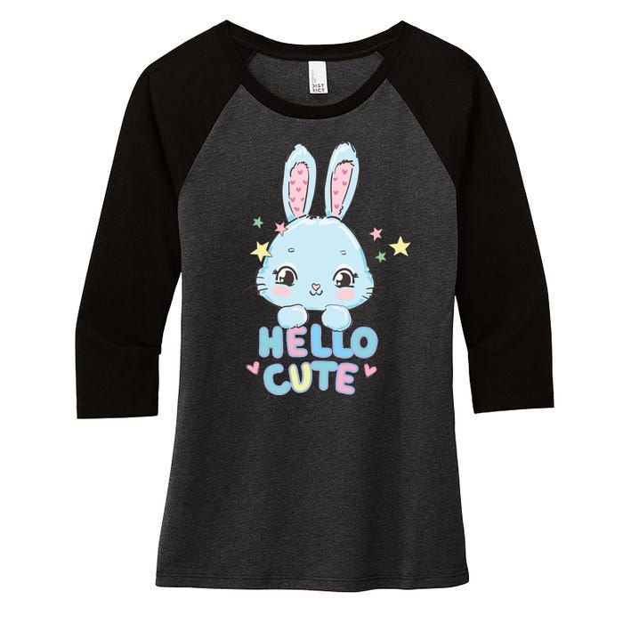 Hello Cute Bunny Blue Pink Girly Rabbit Childrens Women's Tri-Blend 3/4-Sleeve Raglan Shirt