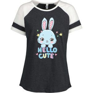 Hello Cute Bunny Blue Pink Girly Rabbit Childrens Enza Ladies Jersey Colorblock Tee