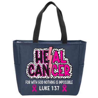 Heal Cancer Believe God Christian Breast Cancer Awareness Zip Tote Bag