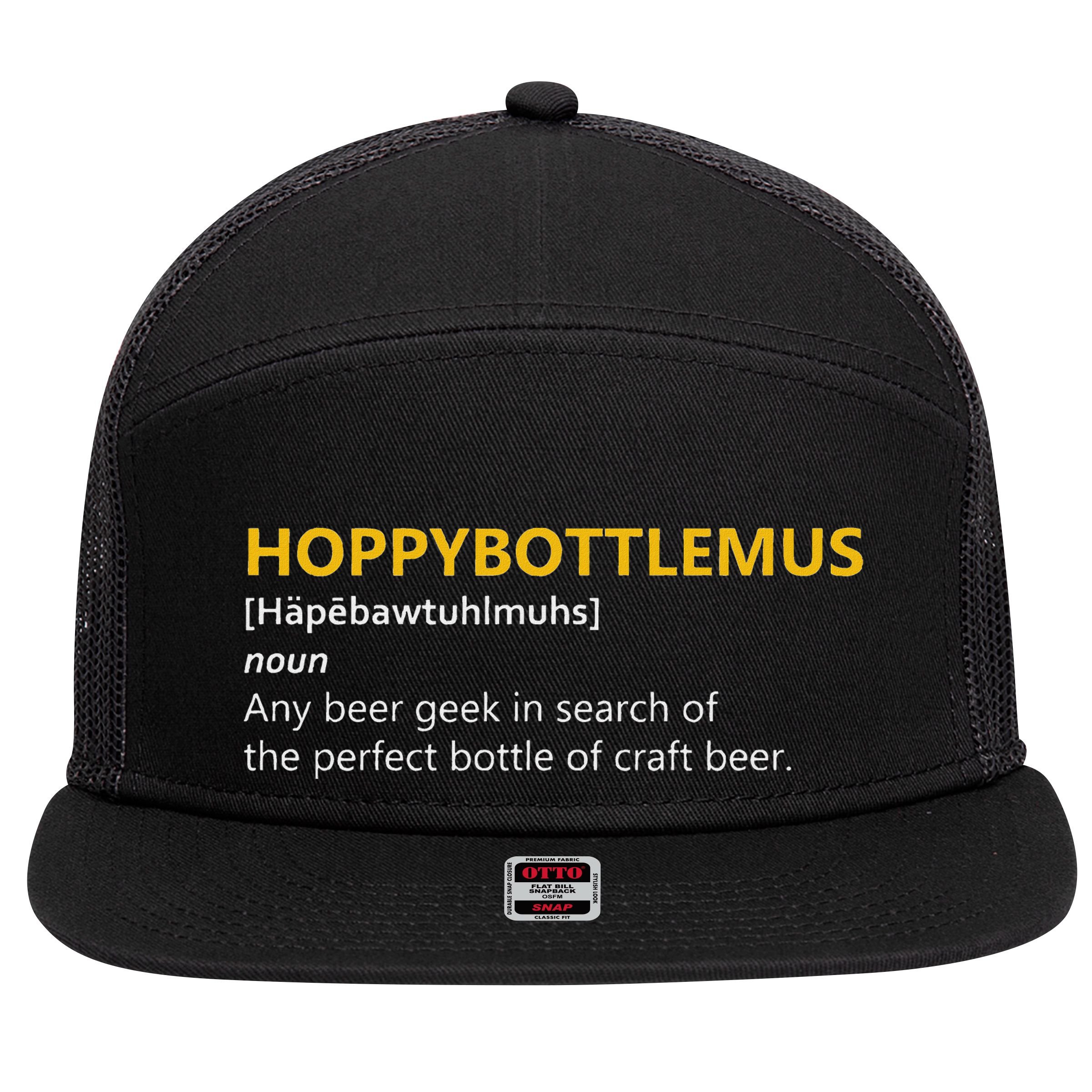 Hoppybottlemus Craft Beer Hops 7 Panel Mesh Trucker Snapback Hat