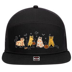 Halloween Cute Black Cats In Ghost Costume Gift 7 Panel Mesh Trucker Snapback Hat