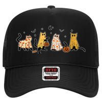 Halloween Cute Black Cats In Ghost Costume Gift High Crown Mesh Back Trucker Hat