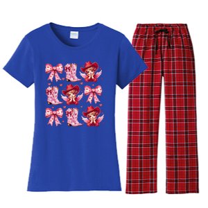 Heart Coquette Bow Cow Boots Howdy Valentine Cute Gift Women's Flannel Pajama Set