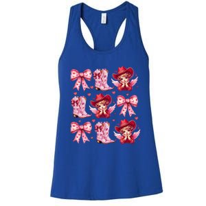 Heart Coquette Bow Cow Boots Howdy Valentine Cute Gift Women's Racerback Tank