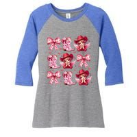 Heart Coquette Bow Cow Boots Howdy Valentine Cute Gift Women's Tri-Blend 3/4-Sleeve Raglan Shirt