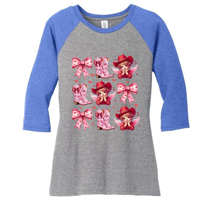 Heart Coquette Bow Cow Boots Howdy Valentine Cute Gift Women's Tri-Blend 3/4-Sleeve Raglan Shirt