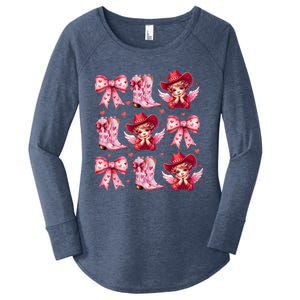 Heart Coquette Bow Cow Boots Howdy Valentine Cute Gift Women's Perfect Tri Tunic Long Sleeve Shirt