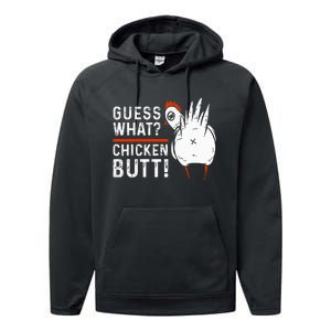 Hilarious Chicken Butt Joke! White Design Performance Fleece Hoodie