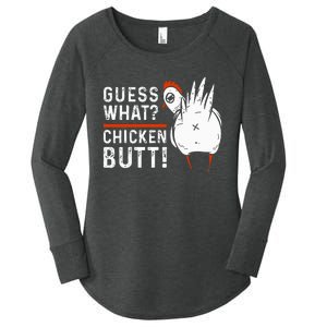 Hilarious Chicken Butt Joke! White Design Women's Perfect Tri Tunic Long Sleeve Shirt