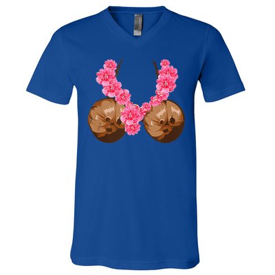 Hawaiian Coconut Bra Cool Halloween Flowery V-Neck T-Shirt