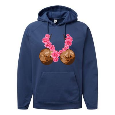 Hawaiian Coconut Bra Cool Halloween Flowery Performance Fleece Hoodie