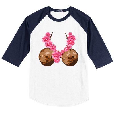 Hawaiian Coconut Bra Cool Halloween Flowery Baseball Sleeve Shirt