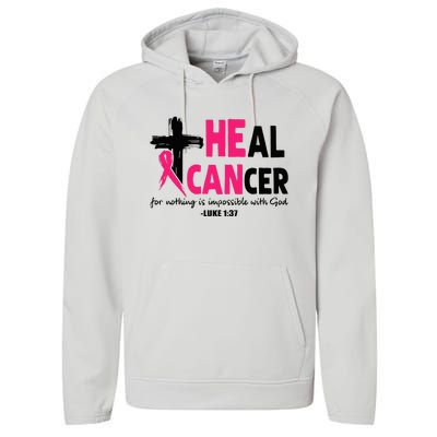 Heal Cancer Believe God Christian Breast Cancer Awareness Performance Fleece Hoodie