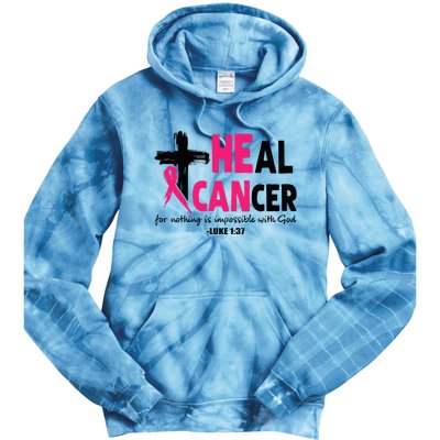 Heal Cancer Believe God Christian Breast Cancer Awareness Tie Dye Hoodie