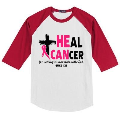 Heal Cancer Believe God Christian Breast Cancer Awareness Kids Colorblock Raglan Jersey