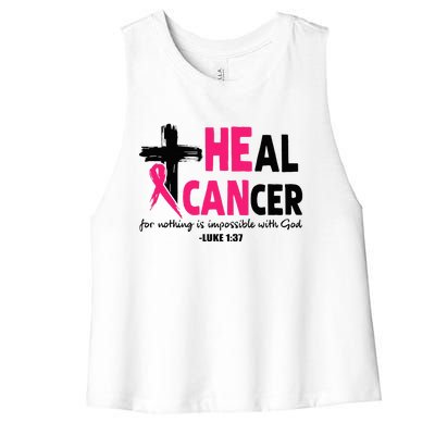 Heal Cancer Believe God Christian Breast Cancer Awareness Women's Racerback Cropped Tank