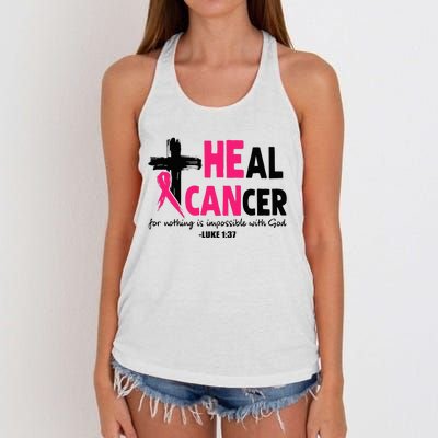 Heal Cancer Believe God Christian Breast Cancer Awareness Women's Knotted Racerback Tank