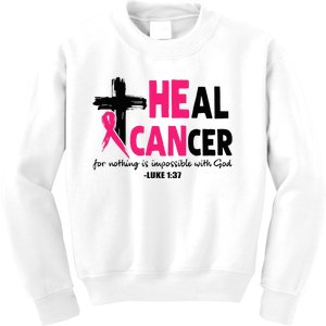 Heal Cancer Believe God Christian Breast Cancer Awareness Kids Sweatshirt