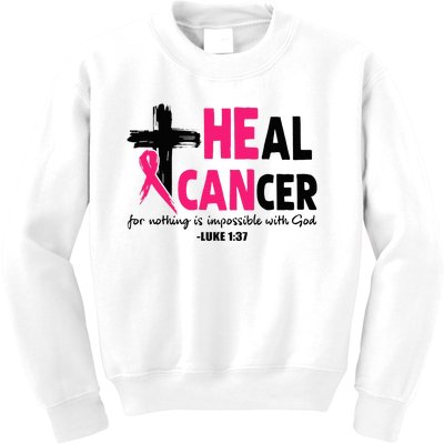 Heal Cancer Believe God Christian Breast Cancer Awareness Kids Sweatshirt