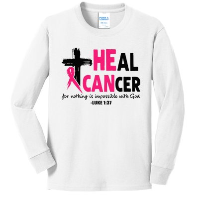 Heal Cancer Believe God Christian Breast Cancer Awareness Kids Long Sleeve Shirt