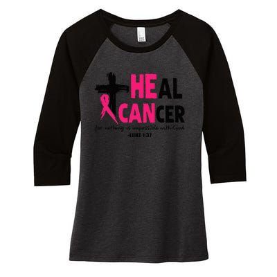 Heal Cancer Believe God Christian Breast Cancer Awareness Women's Tri-Blend 3/4-Sleeve Raglan Shirt