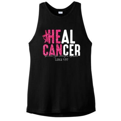 Heal Cancer Believe God Christian Breast Cancer Awareness Ladies PosiCharge Tri-Blend Wicking Tank