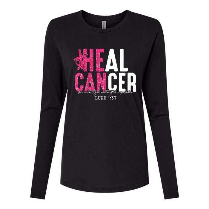 Heal Cancer Believe God Christian Breast Cancer Awareness Womens Cotton Relaxed Long Sleeve T-Shirt