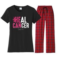 Heal Cancer Believe God Christian Breast Cancer Awareness Women's Flannel Pajama Set