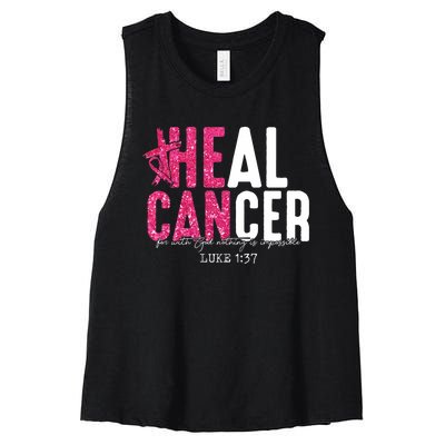 Heal Cancer Believe God Christian Breast Cancer Awareness Women's Racerback Cropped Tank