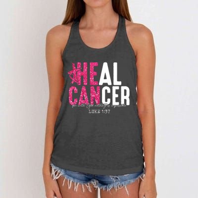 Heal Cancer Believe God Christian Breast Cancer Awareness Women's Knotted Racerback Tank