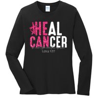 Heal Cancer Believe God Christian Breast Cancer Awareness Ladies Long Sleeve Shirt