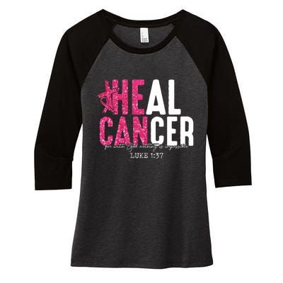 Heal Cancer Believe God Christian Breast Cancer Awareness Women's Tri-Blend 3/4-Sleeve Raglan Shirt