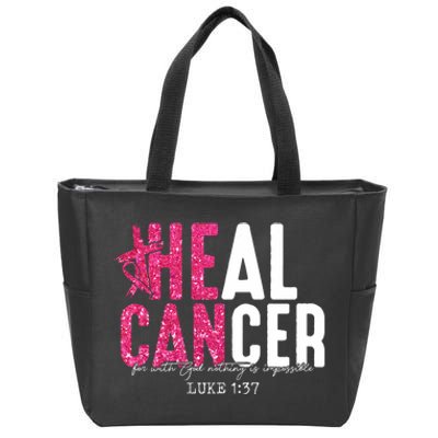 Heal Cancer Believe God Christian Breast Cancer Awareness Zip Tote Bag