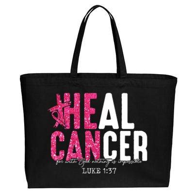 Heal Cancer Believe God Christian Breast Cancer Awareness Cotton Canvas Jumbo Tote