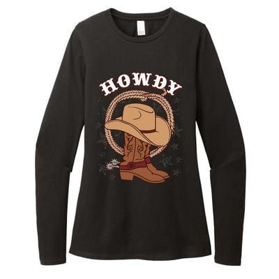 Howdy Cowboy Boots Hat Funny Rodeo Country Western Texas Womens CVC Long Sleeve Shirt