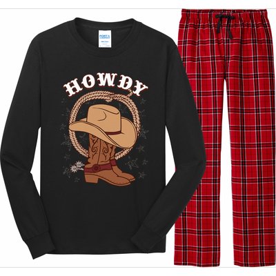 Howdy Cowboy Boots Hat Funny Rodeo Country Western Texas Long Sleeve Pajama Set