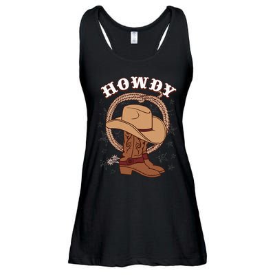 Howdy Cowboy Boots Hat Funny Rodeo Country Western Texas Ladies Essential Flowy Tank