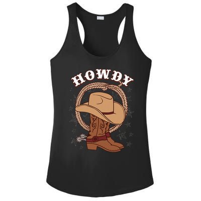 Howdy Cowboy Boots Hat Funny Rodeo Country Western Texas Ladies PosiCharge Competitor Racerback Tank