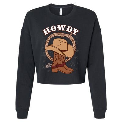 Howdy Cowboy Boots Hat Funny Rodeo Country Western Texas Cropped Pullover Crew