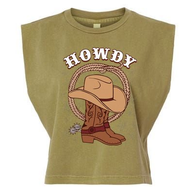 Howdy Cowboy Boots Hat Funny Rodeo Country Western Texas Garment-Dyed Women's Muscle Tee